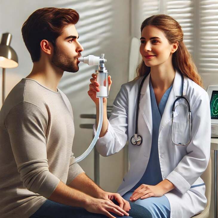 A scene in a modern clinic spirometriemeter